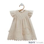 Ленена бежова бебешка рокля Lace Flowers Caramell CR-ELB2441-BEJ R1